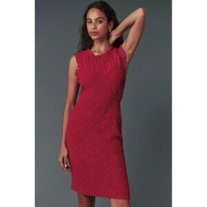 By Anthropologie Mock Neck Textured Dress Smocked Ruched Pink Mini Medium NWT